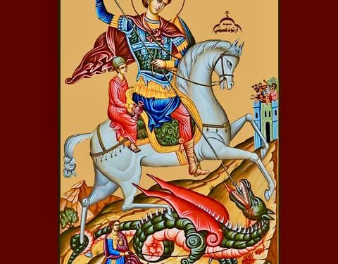 ما قصة الطفل الصغير الجالس خلف القدّيس جاورجيوس؟